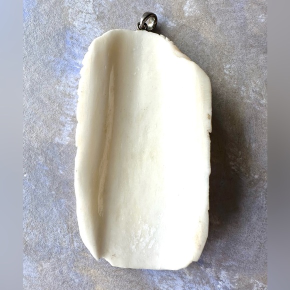 Handcarved from Bone wolf eagle pendant w sm sterling bale large native wildlife - Picture 6 of 8